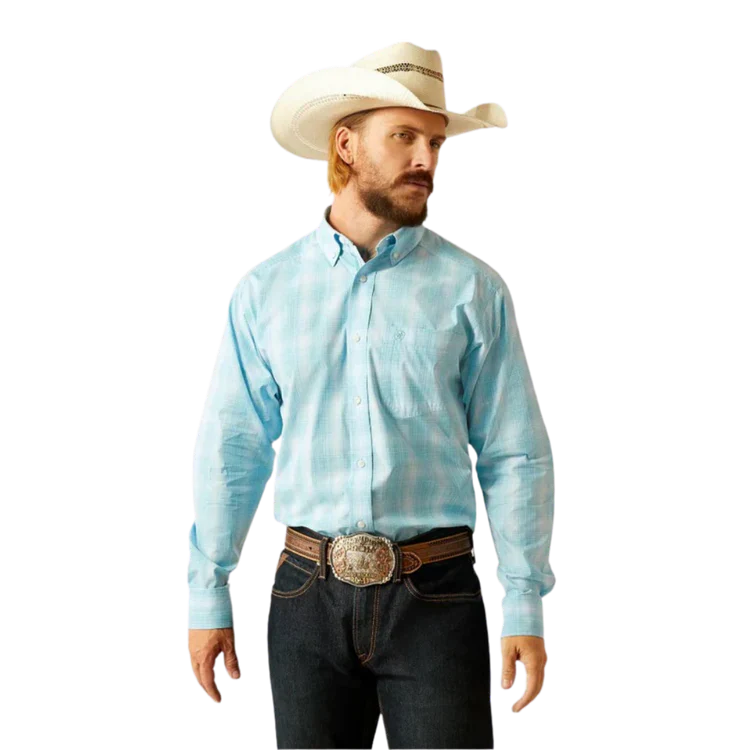 Ariat Men's Long Sleeve Pro Series Gregory Classic Fit Shirt- Light Turquoise