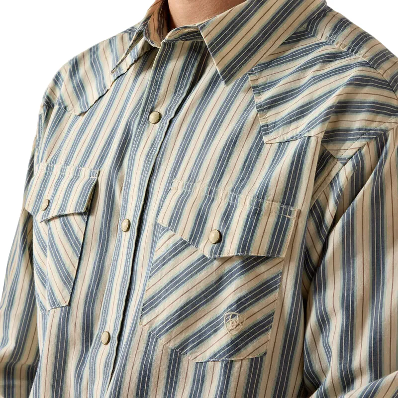 Ariat Men's Long Sleeve Retro Fitted Shirt - White Swan Stripe - Image 3
