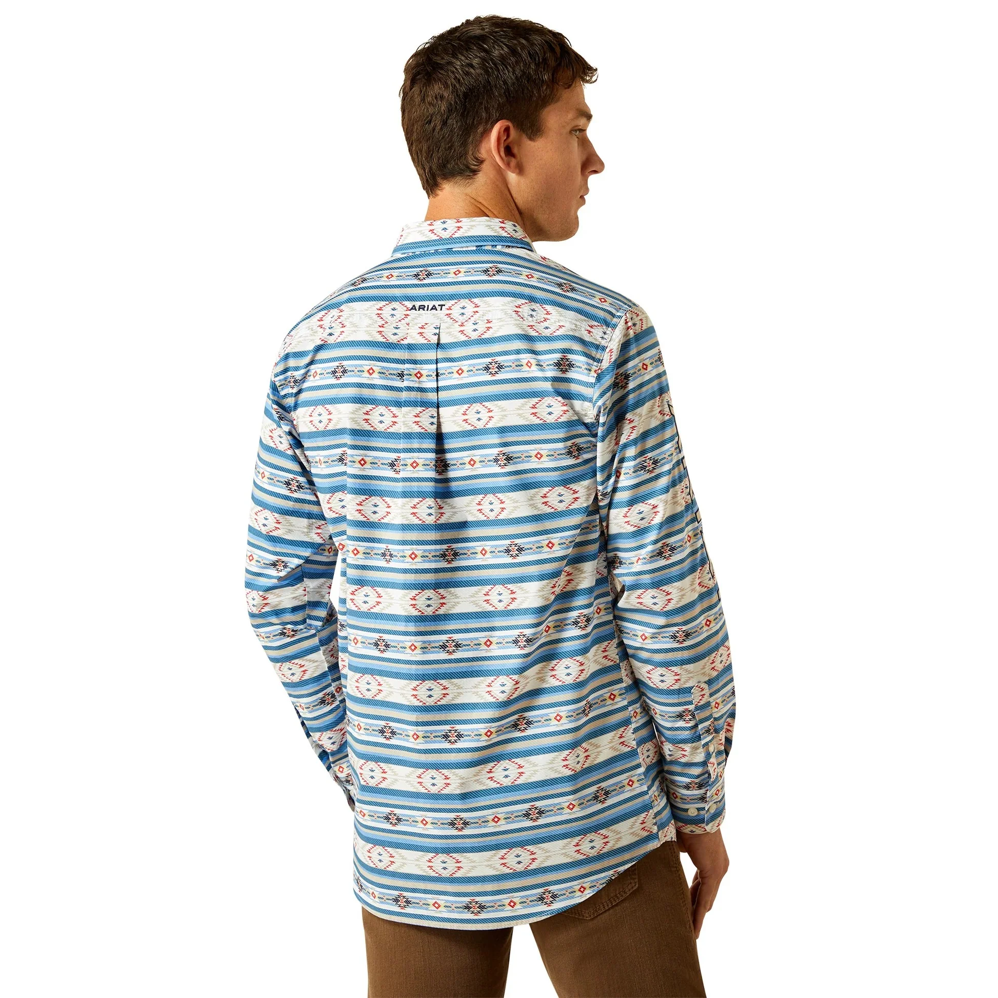 Ariat Men's Long Sleeve Team Albert Fitted Shirt - Dark Teal/Khaki - Image 2
