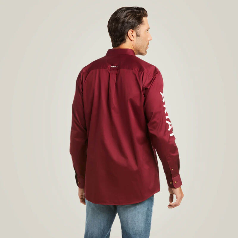 Ariat Men's Long Sleeve Team Logo Fitted Shirt - Burgundy White - Image 2