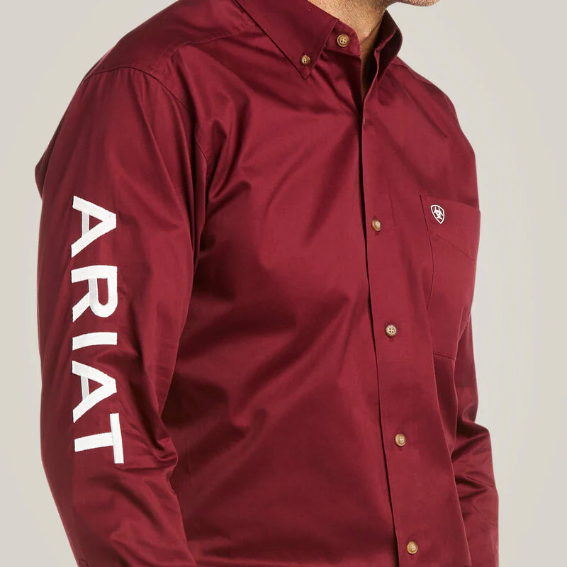 Ariat Men's Long Sleeve Team Logo Fitted Shirt - Burgundy White - Image 3