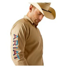 Ariat Men's Long Sleeve Team Logo Twill Shirt- Khaki - Image 3