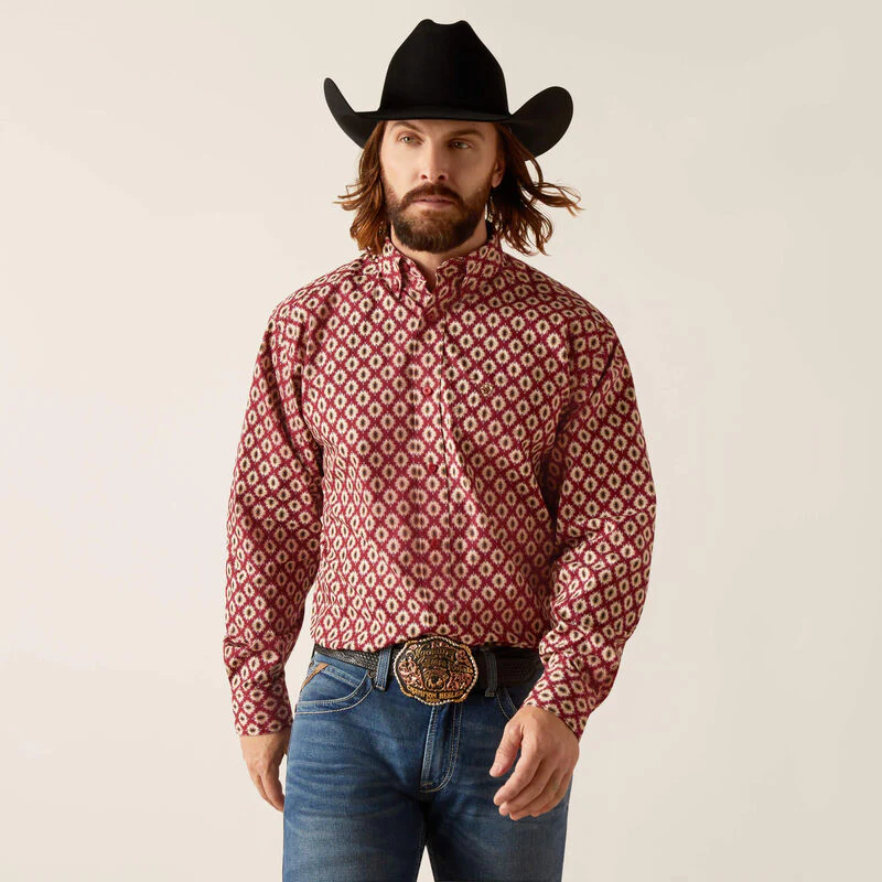 Ariat Men's Nevil Long Sleeve Classic Fit Button Down Shirt - Tibetan Red
