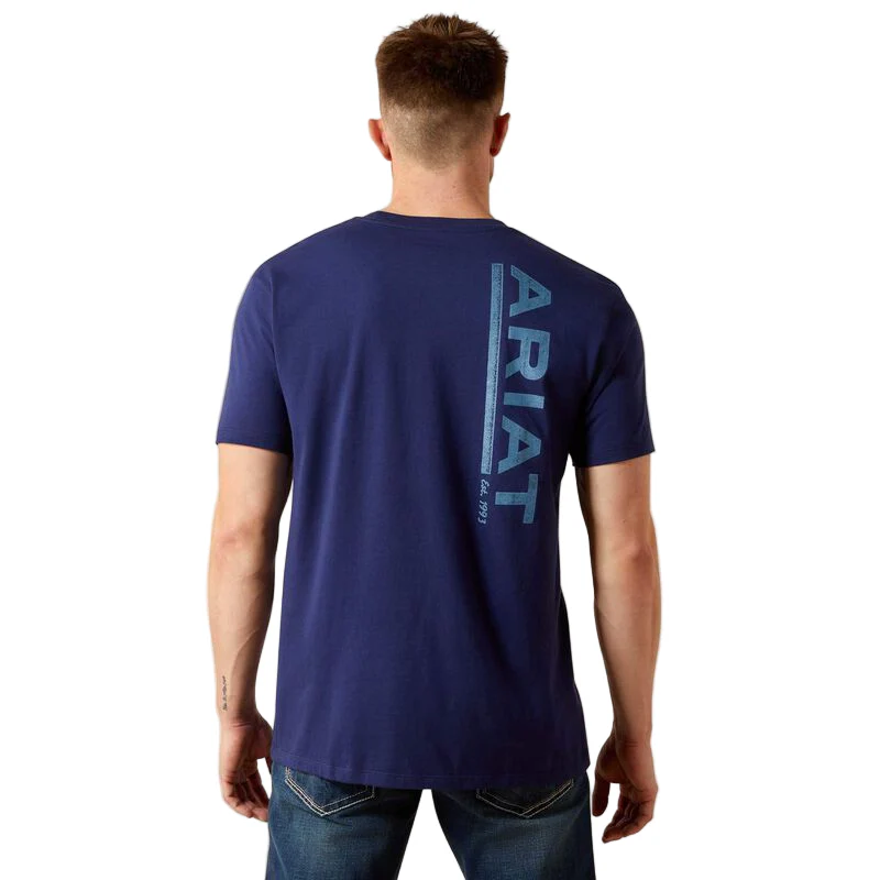 Ariat Men's New Vertical Logo Short Sleeve Tee Shirt - Medieval Blue - Image 2