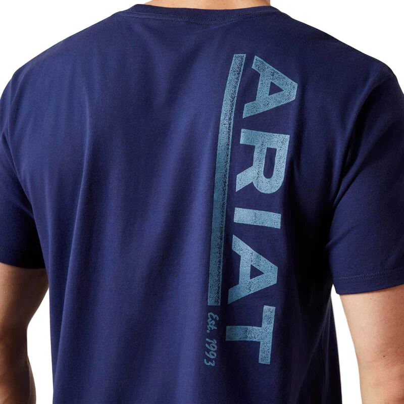 Ariat Men's New Vertical Logo Short Sleeve Tee Shirt - Medieval Blue - Image 3