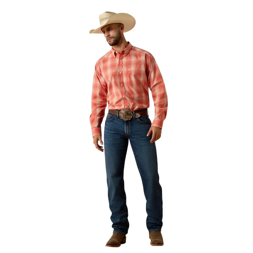 Ariat Men's Pro Noble Classic Fit Long Sleeve Shirt- Hot Coral - Image 4