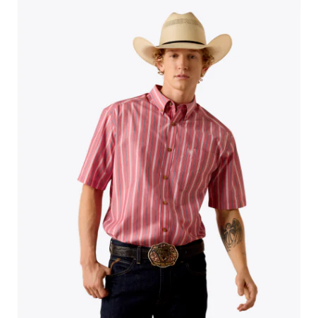 Ariat Men's Pro Series Bobby Classic Fit Shirt - Hibiscus Red Stripe