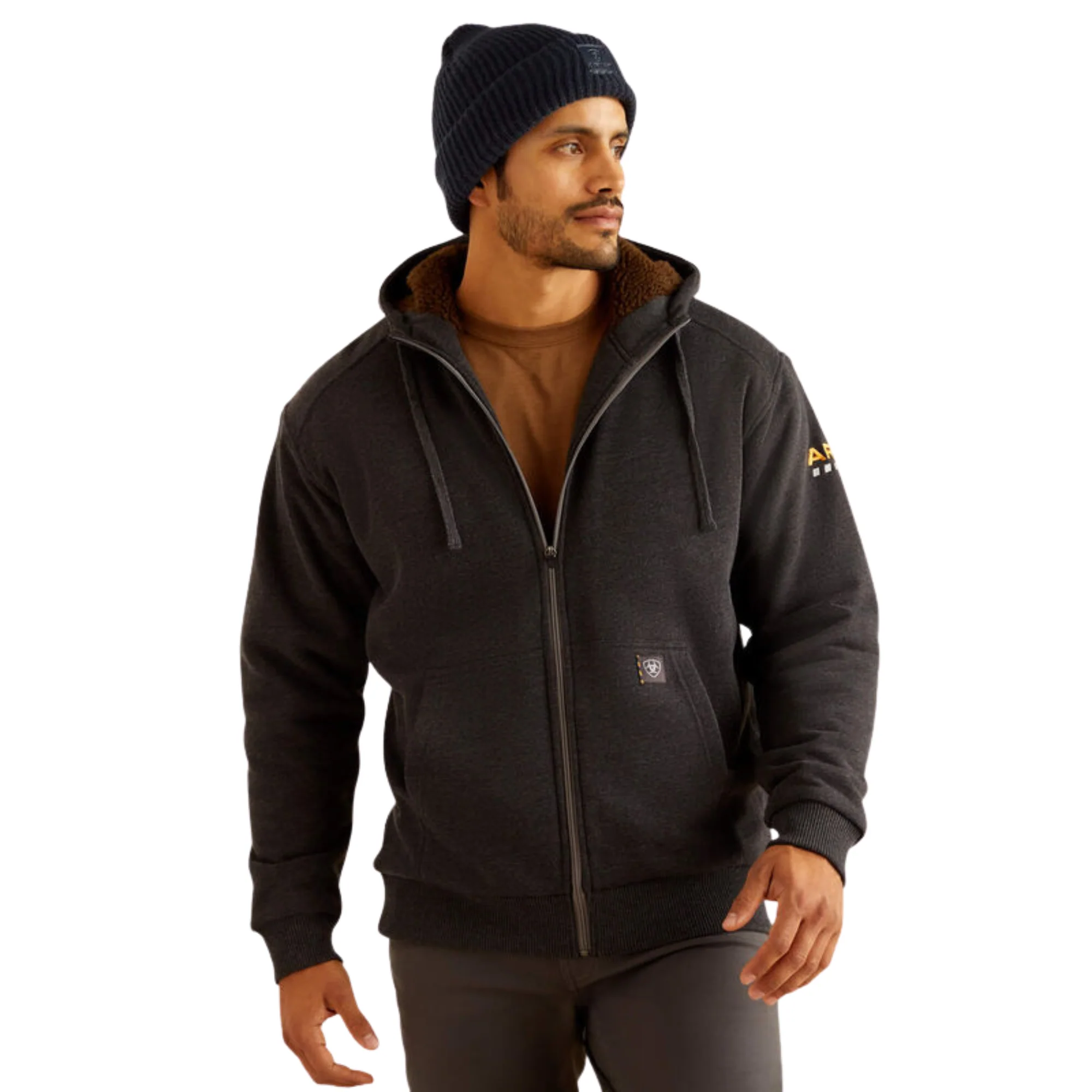 Ariat Men's Rebar All Sherpa-Lined Full Zip Hoodie - Charcoal Heather - Image 2
