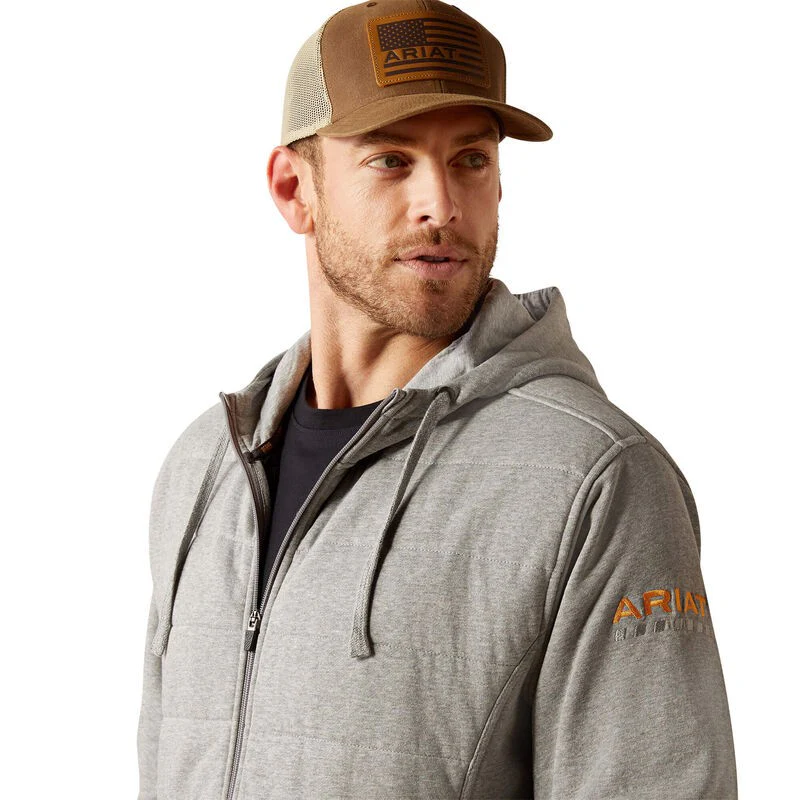 Ariat Men's Rebar All Weather Insulated Full Zip Hoodie- Heather Grey - Image 2