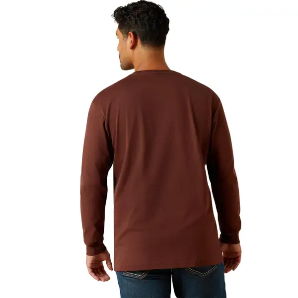 Ariat Men's Rebar Cotton Standard Logo Pocket LS Tee Shirt - Bitter Chocolate/Charcoal - Image 2