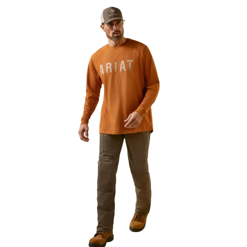 Ariat Men's Rebar Cotton Strong Block T-Shirt - Carmel Cafe - Image 2
