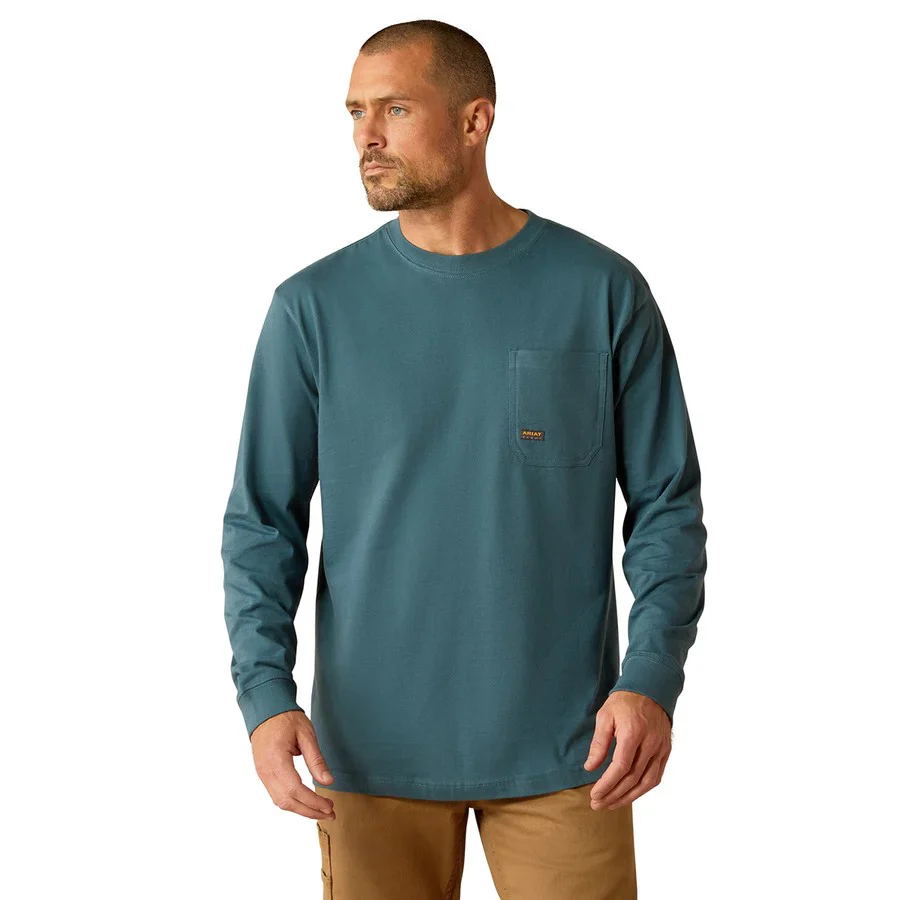 Ariat Men's Rebar Cotton Strong Chainsaw Long Sleeve Shirt - Stargazer/Smoke Blue - Image 2