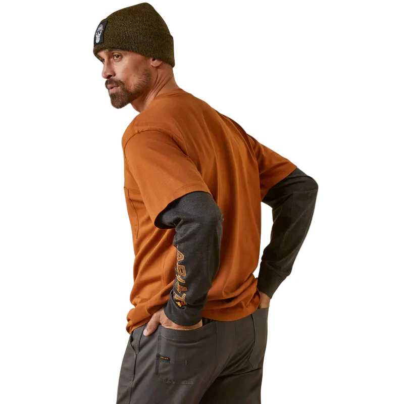 Ariat Men's Rebar Cotton Strong Dually Shirt - Carmel Cafe/Charcoal Heather - Image 2