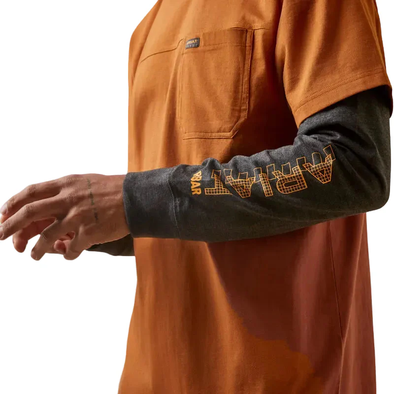 Ariat Men's Rebar Cotton Strong Dually Shirt - Carmel Cafe/Charcoal Heather - Image 3