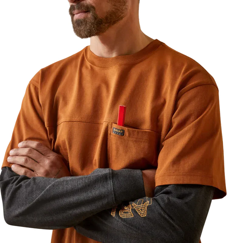 Ariat Men's Rebar Cotton Strong Dually Shirt - Carmel Cafe/Charcoal Heather - Image 4