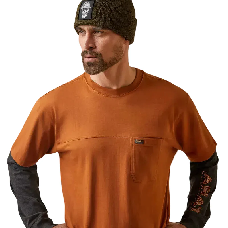 Ariat Men's Rebar Cotton Strong Dually Shirt - Carmel Cafe/Charcoal Heather - Image 5