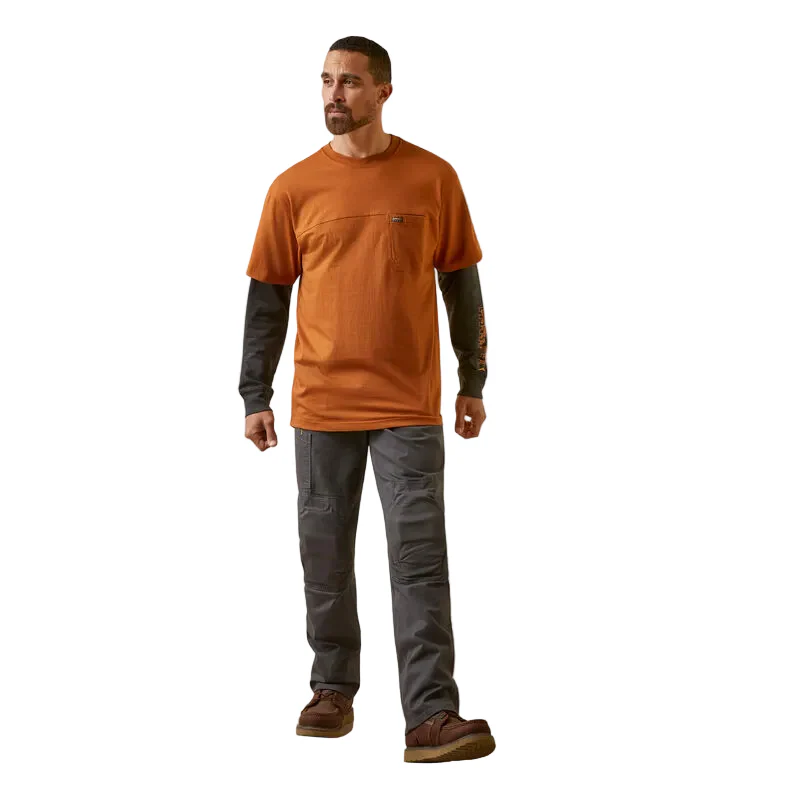 Ariat Men's Rebar Cotton Strong Dually Shirt - Carmel Cafe/Charcoal Heather - Image 6