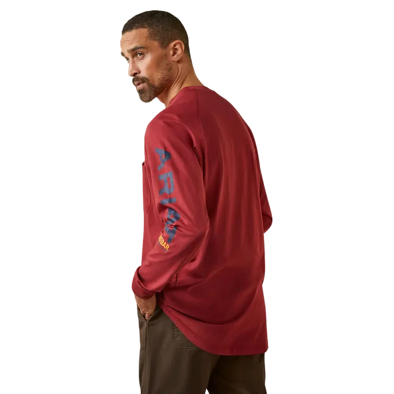 Ariat Men's Rebar Cotton Strong Long Sleeve T-Shirt - Brick Red - Image 2