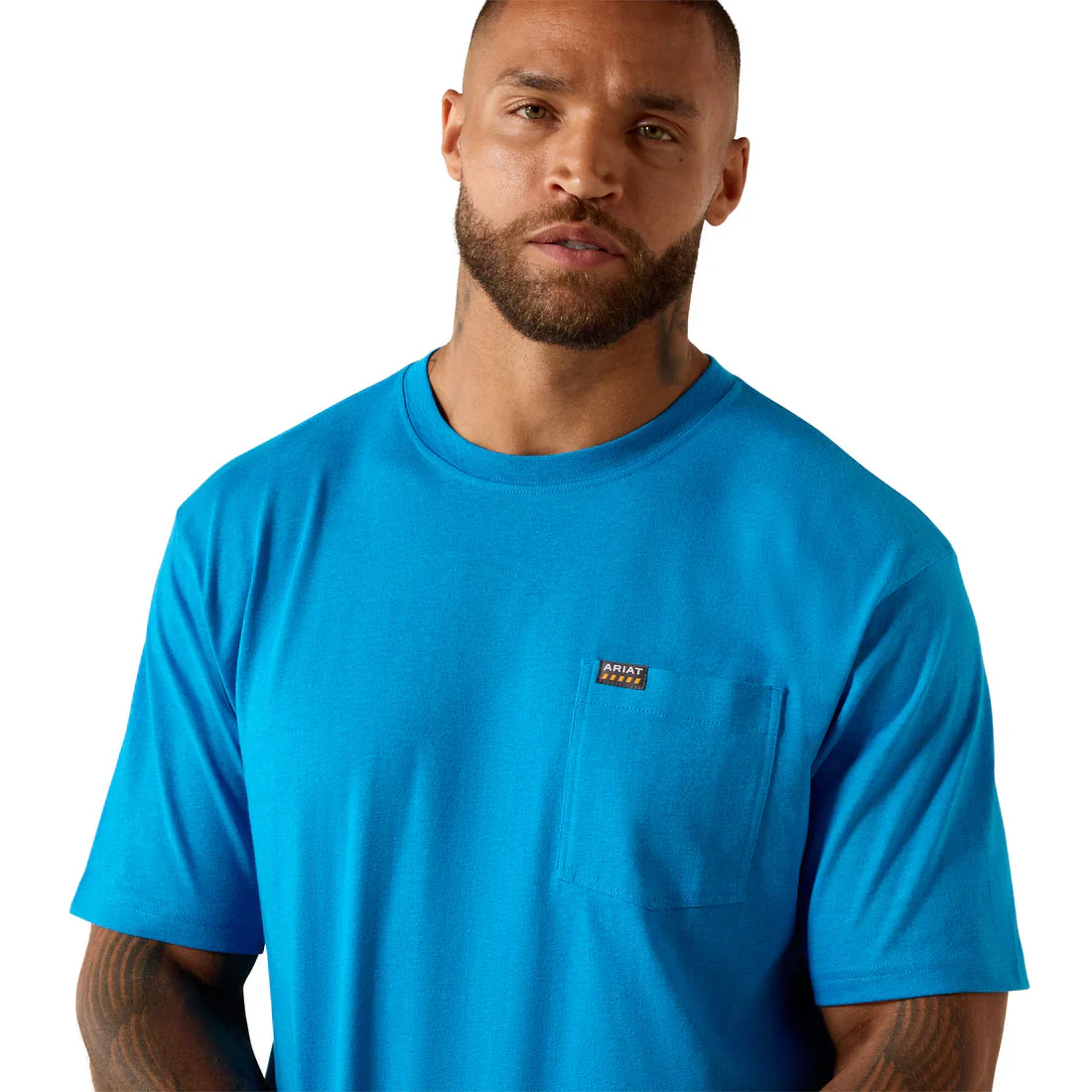 Ariat Men's Rebar Cotton Strong Standard Pocket Short Sleeve Tee Shirt - Methyl Blue Heather - Image 3