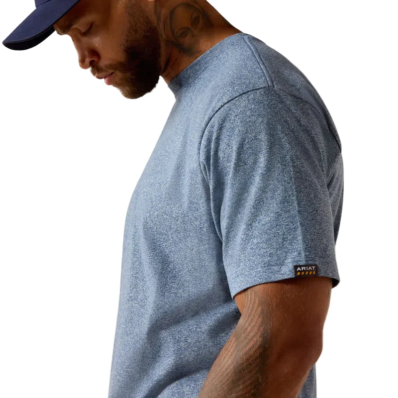 Ariat Men's Rebar Cotton Strong Standard Short Sleeve Tee Shirt - Baleen Blue Heather - Image 4