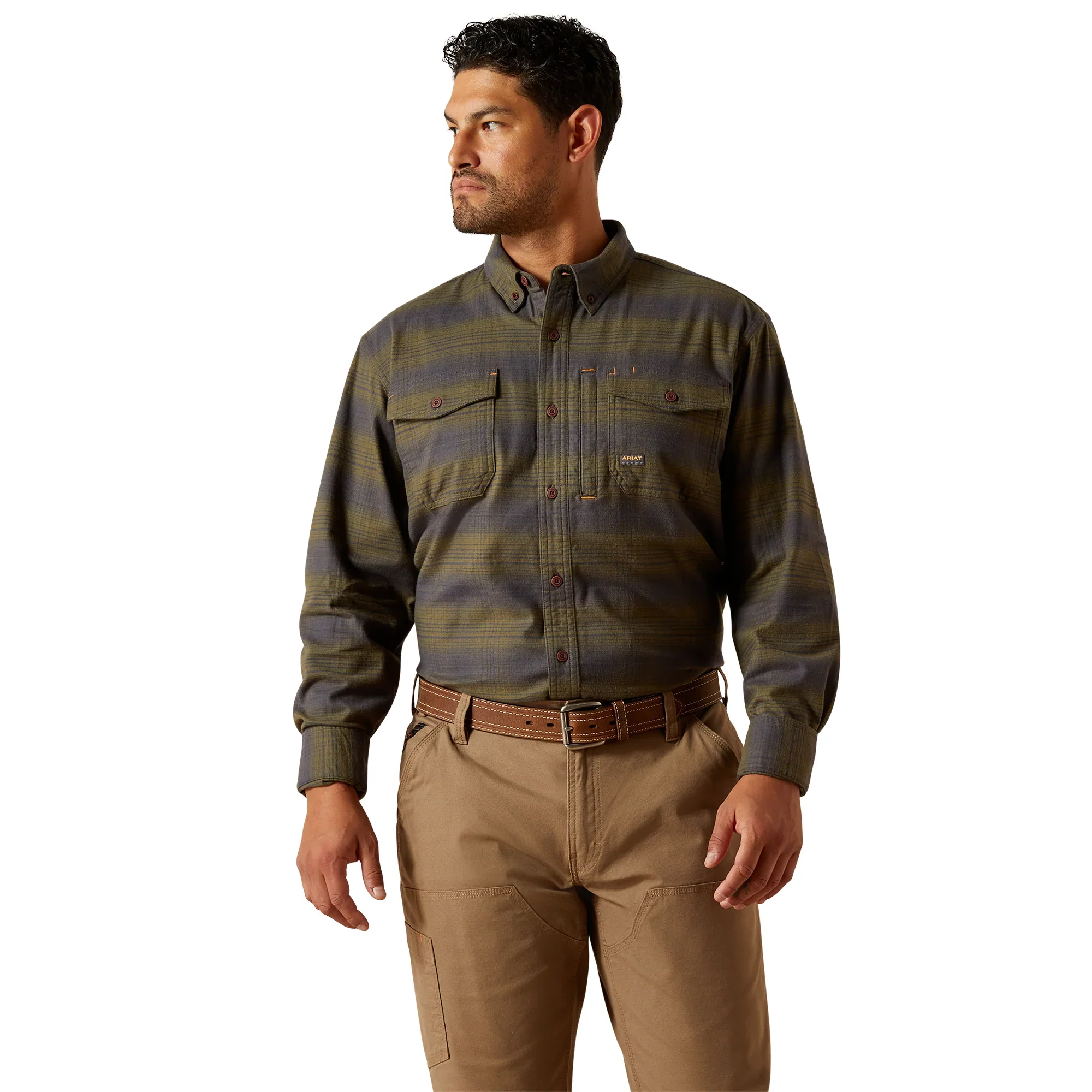 Ariat Men's Rebar Flannel Dura Stretch LS Work Shirt - Burnt Olive