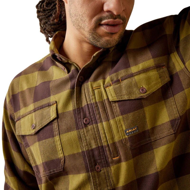 Ariat Men's Rebar Flannel DuraStretch Work Shirt - Avocado - Image 3