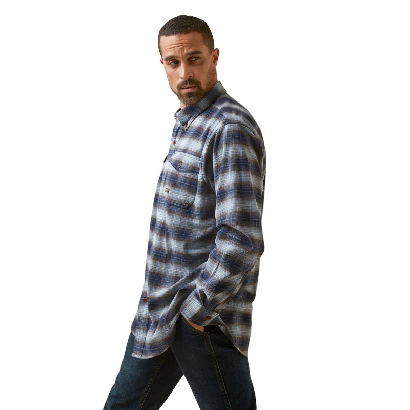 Ariat Men's Rebar Flannel DuraStretch Work Shirt - Blue Khaki Plaid