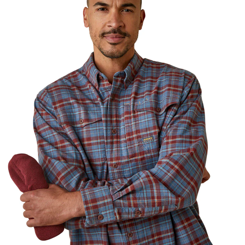 Ariat Men's Rebar Flannel DuraStretch Work Shirt - New Maroon - Image 2