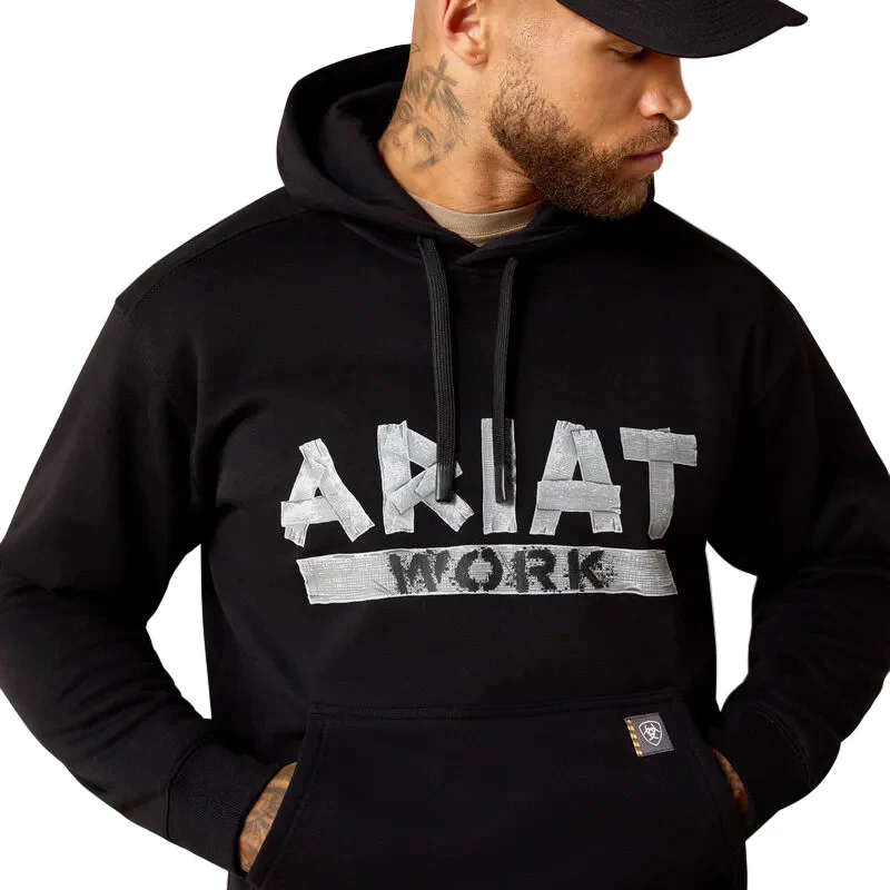 Ariat Men's Rebar Lightweight Duct Logo Hoodie - Black - Image 3