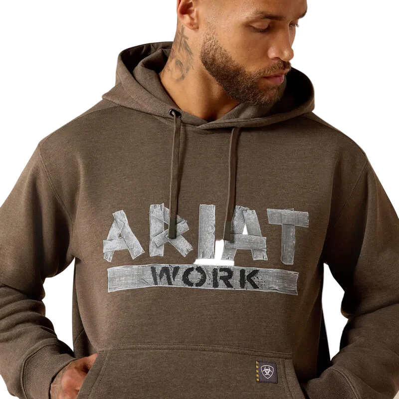 Ariat Men's Rebar Lightweight Duct Logo Hoodie - Major Brown Heather - Image 3