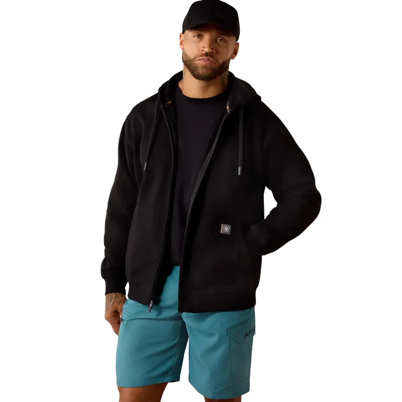 Ariat Men's Rebar Lightweight Label Full Zip Hoodie - Black - Image 2