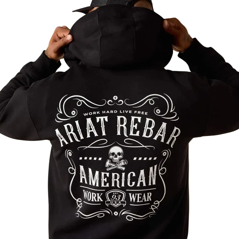 Ariat Men's Rebar Lightweight Label Full Zip Hoodie - Black - Image 3