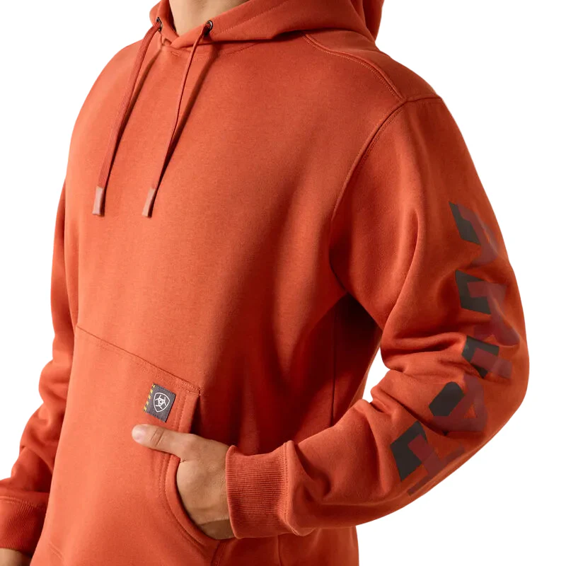 Ariat Men's Rebar Lightweight Logo Hoodie - Burnt Brick/Brandy - Image 3