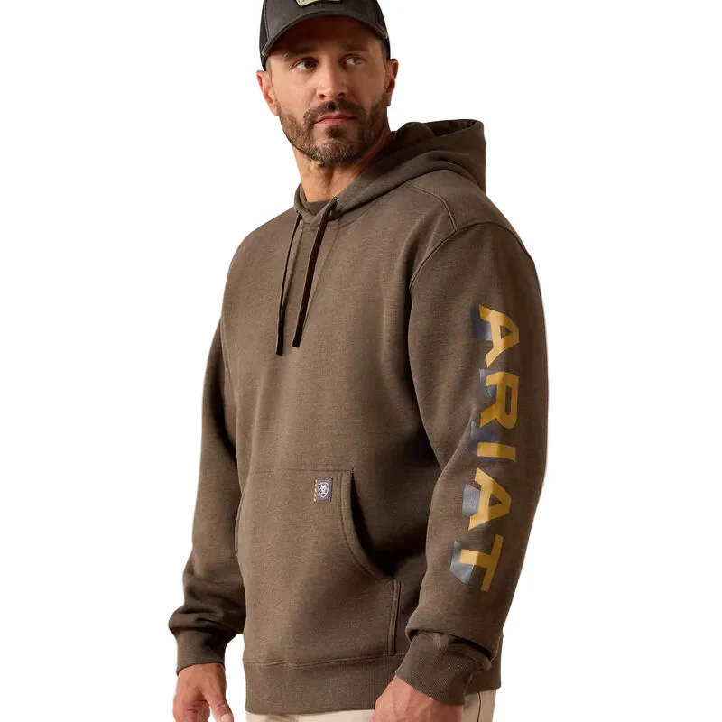 Ariat Men's Rebar Lightweight Logo Hoodie - Major Brown Heather/Wood Thrust - Image 3