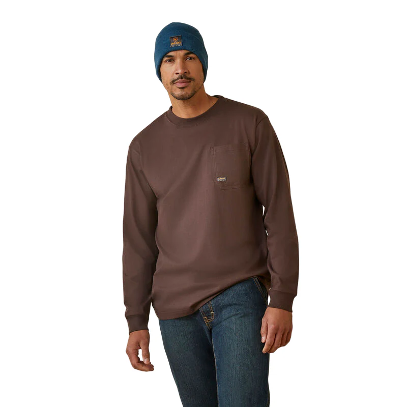 Ariat Men's Rebar LS Cotton Strong Shock Fire - Coffee Bean - Image 2