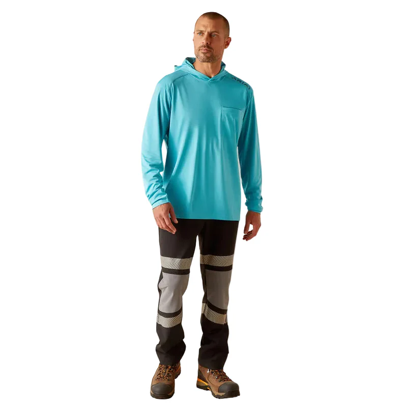 Ariat Men's Rebar Sunblocker Hooded T-Shirt - Maui Blue - Image 3