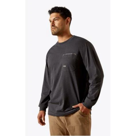 Ariat Men's Rebar Workman Brickyard LS Tee Shirt - Charcoal Heather - Image 2