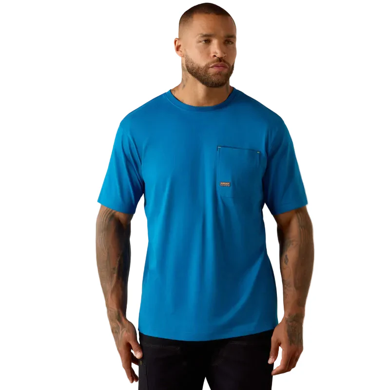 Ariat Men's Rebar Workman Graveyard Short Sleeve Tee Shirt - Mykonos Blue - Image 2