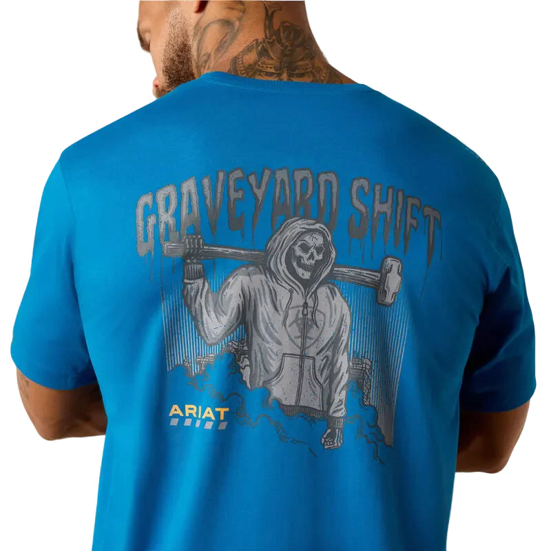 Ariat Men's Rebar Workman Graveyard Short Sleeve Tee Shirt - Mykonos Blue - Image 3