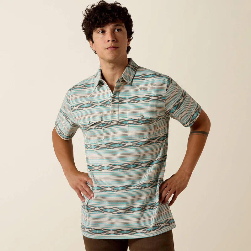 Ariat Men's Retro Western Snap Polo Shirt - Moonbeam