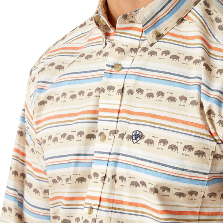 Ariat Men's Reed Serape Bison Print Long Sleeve Shirt- Khaki - Image 2