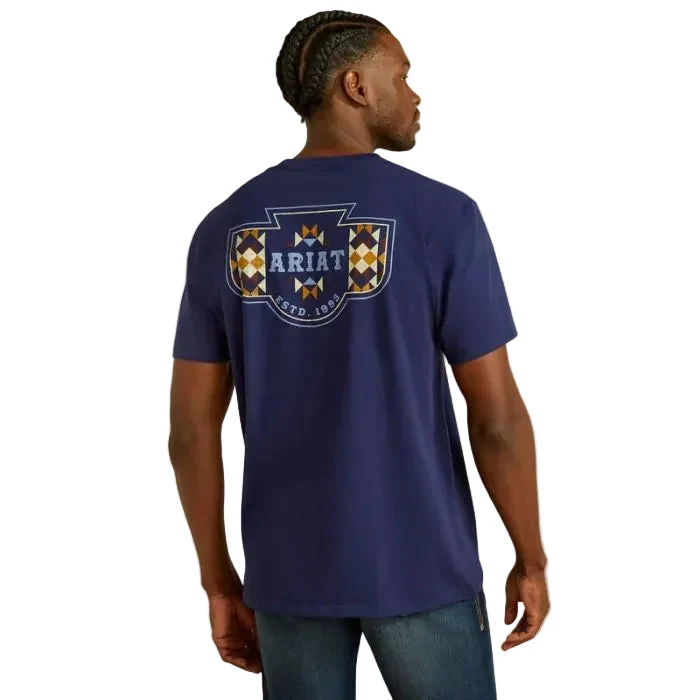 Ariat Men's Short Sleeve Woven West Tee Shirt - Medieval Blue - Image 2