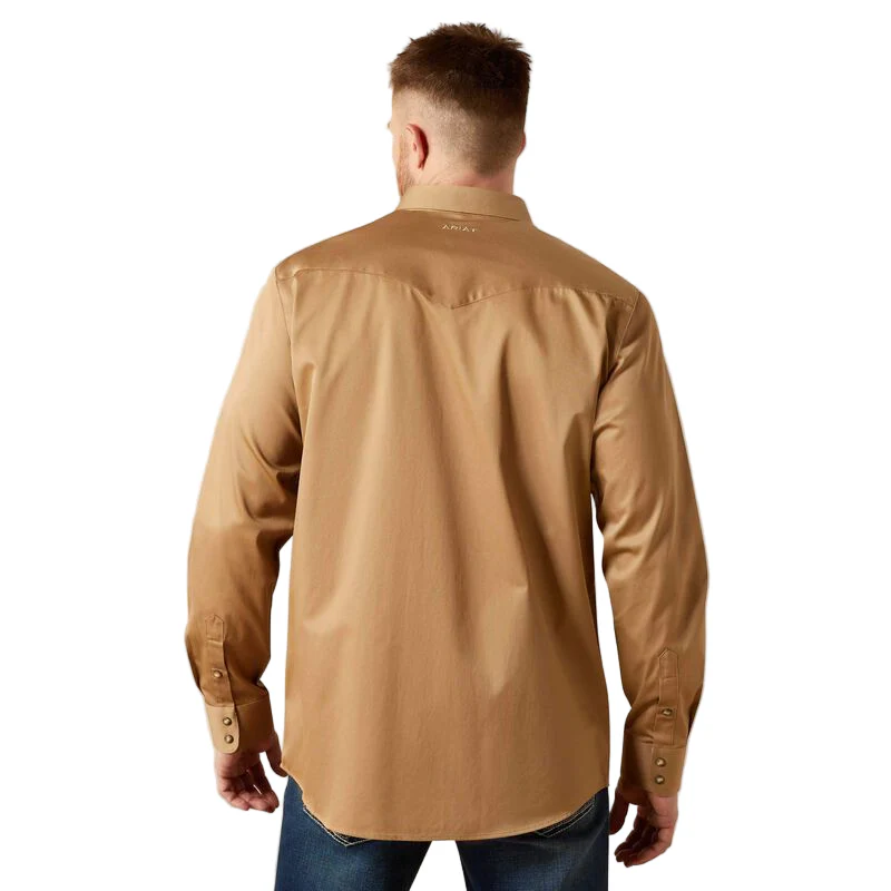 Ariat Men's Solid Twill Fitted Long Sleeve Shirt - Khaki - Image 2