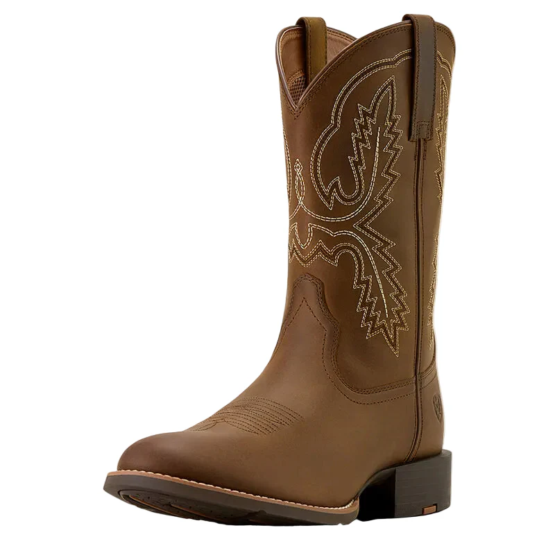 Ariat Men's Sport Stratten Wide Toe Cowboy Boot - Distressed Brown