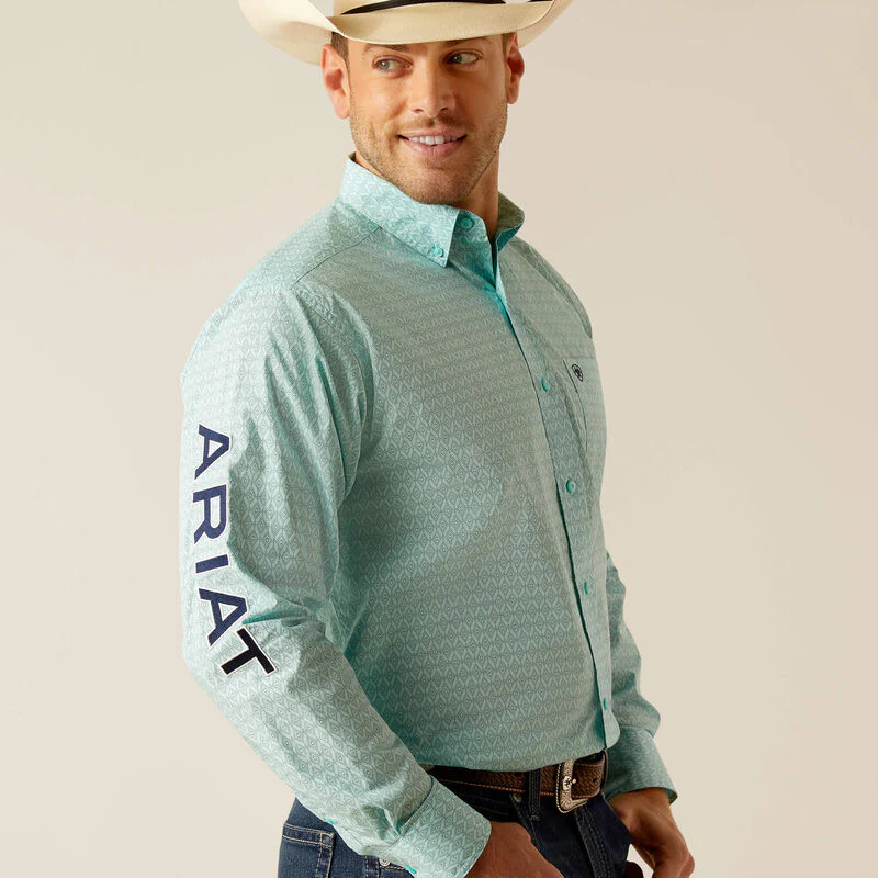Ariat Men's Team Gian Long Sleeve Shirt - Light Aqua - Image 4