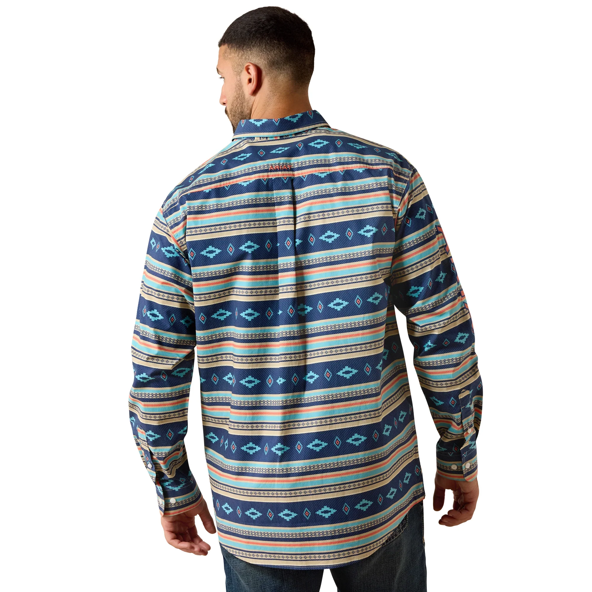 Ariat Men's Team Jet Casual Serape Long Sleeve Shirt - Navy/Orange - Image 2