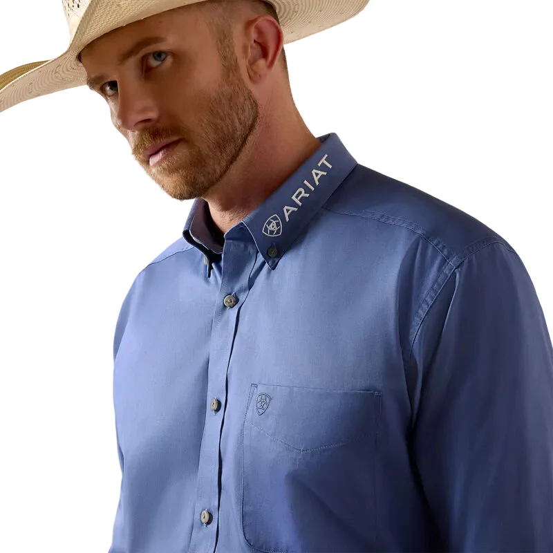 Ariat Men's Team Logo Lightweight Twill Classic Fit Long Sleeve Shirt - Colonial Blue/White - Image 3