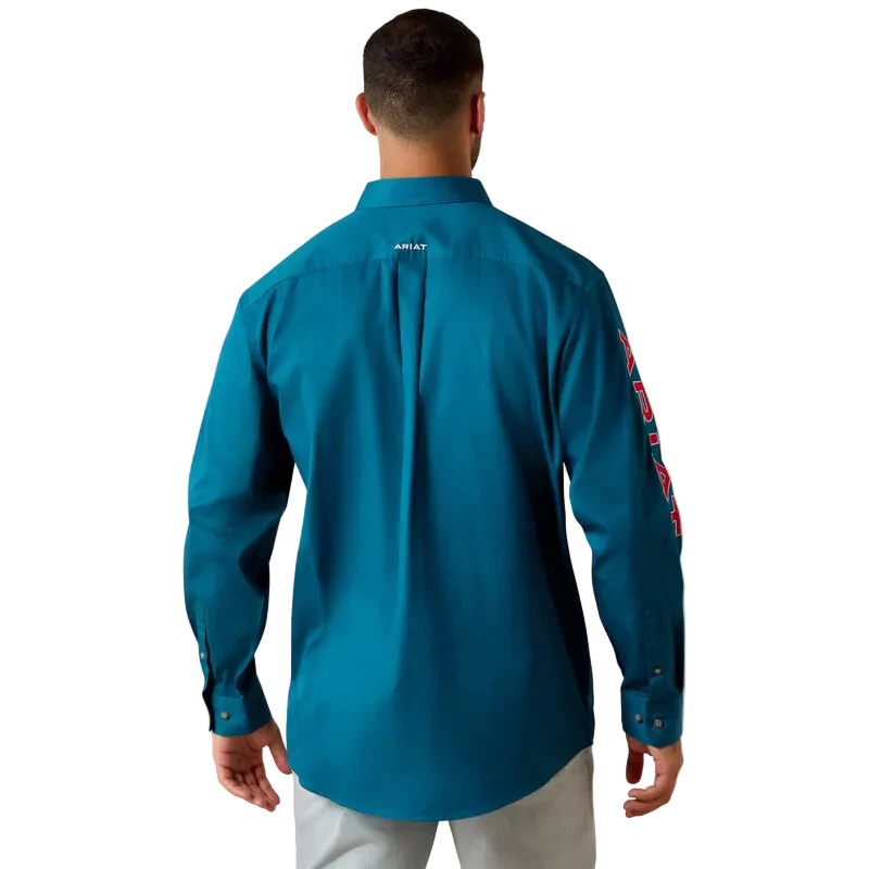 Ariat Men's Team Logo Lightweight Twill Classic Fit Long Sleeve Shirt - Corsair/Red - Image 2