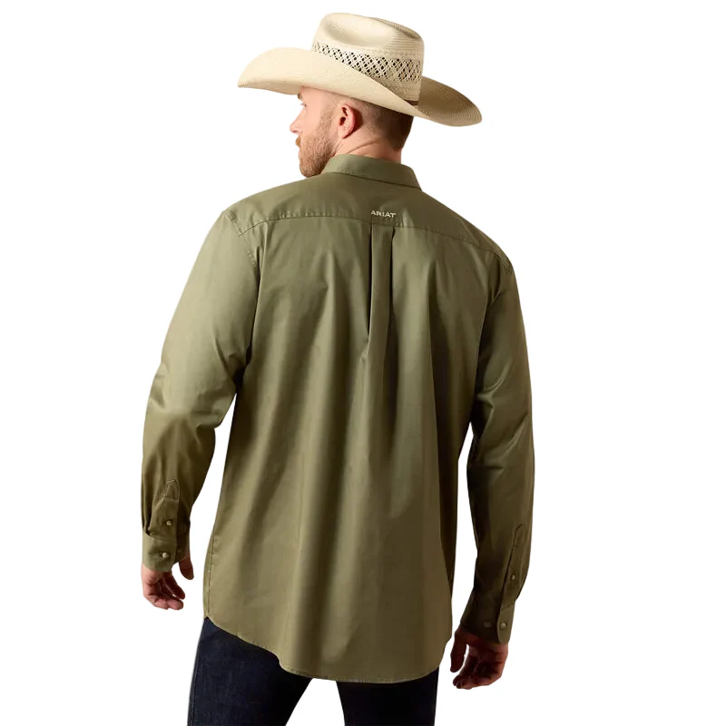 Ariat Men's Team Logo Lightweight Twill Classic Fit LS Shirt - Deep Lichen Green/Amber - Image 2