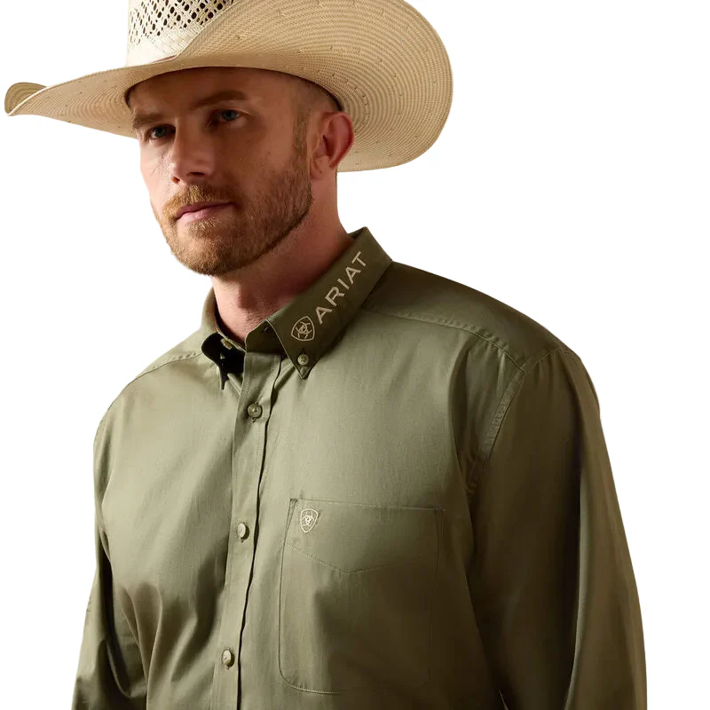Ariat Men's Team Logo Lightweight Twill Classic Fit LS Shirt - Deep Lichen Green/Amber - Image 3